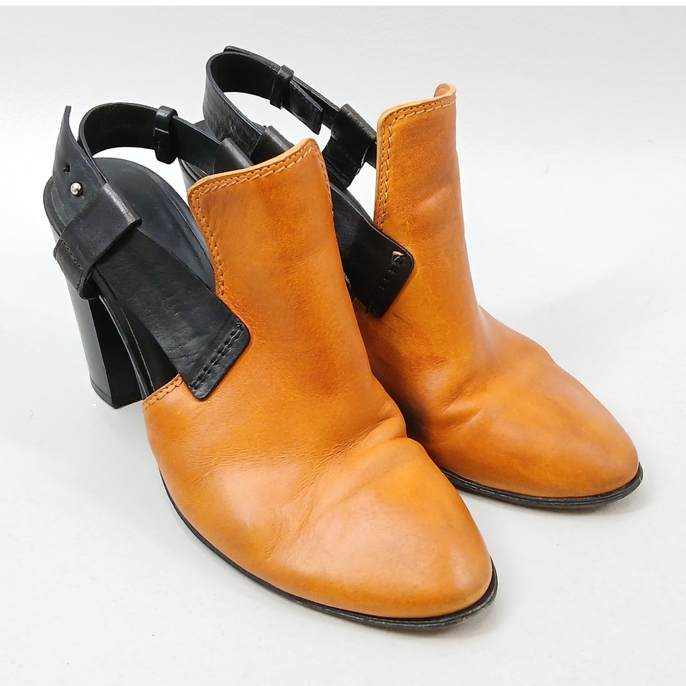 Costume National Slingback Booties Women EU 38.5 US 8 Tan Black Leather Italy